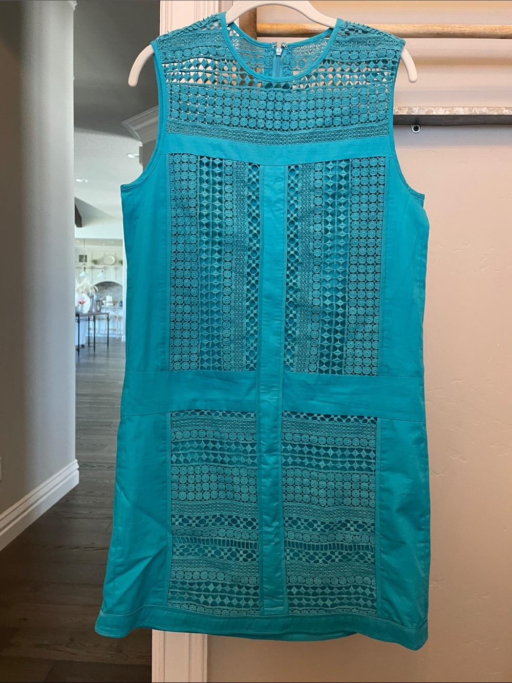 J Crew Sleeveless Teal Lace-Panel Shift Dress size TS (small)